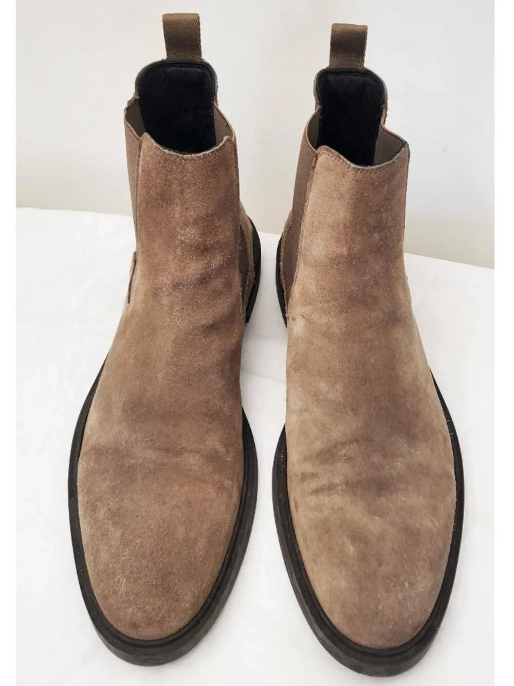 Hugo Boss Men's Signature-stripe Chelsea Boots in Suede Leather Beige Brown 44